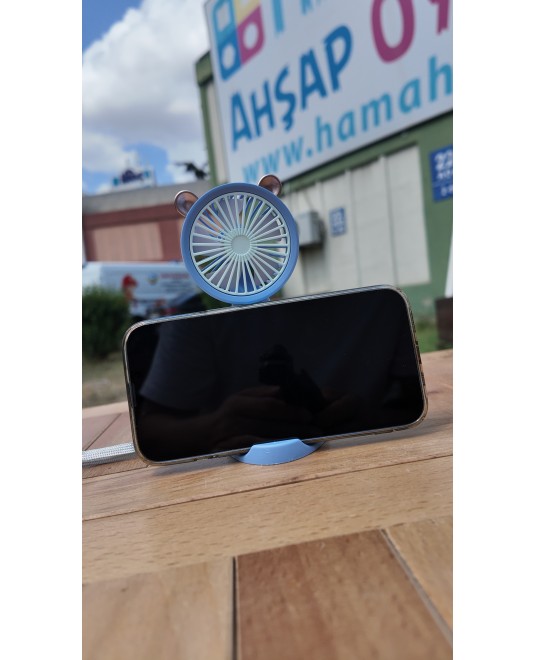 Hamaha Toptan Ticaret | Kedi Figürlü Mini Usb Sarjlı Zarif Telefon Standlı Şık Mini El Fanı Vantilatör Fan