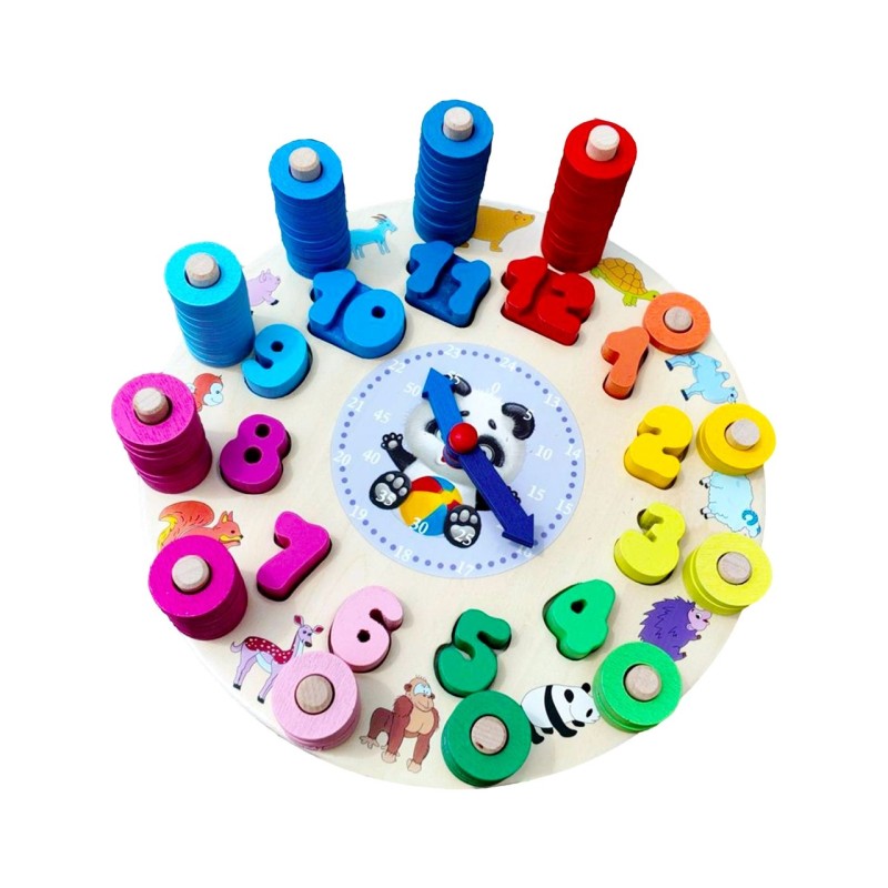 Hamaha Ahşap Eğitici Oyuncak Geometrik Şekilli Logaritmik Saat HMH-239