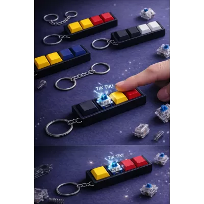 Beyaz 4’lü Keycap Tuş Anahtarlık – Blue Switch Mekanik Tuş – Stres Atıcı Tık Tık Klavye Anahtarlık