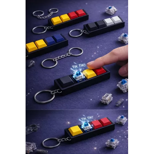 Beyaz 4’lü Keycap Tuş Anahtarlık – Blue Switch Mekanik Tuş – Stres Atıcı Tık Tık Klavye Anahtarlık