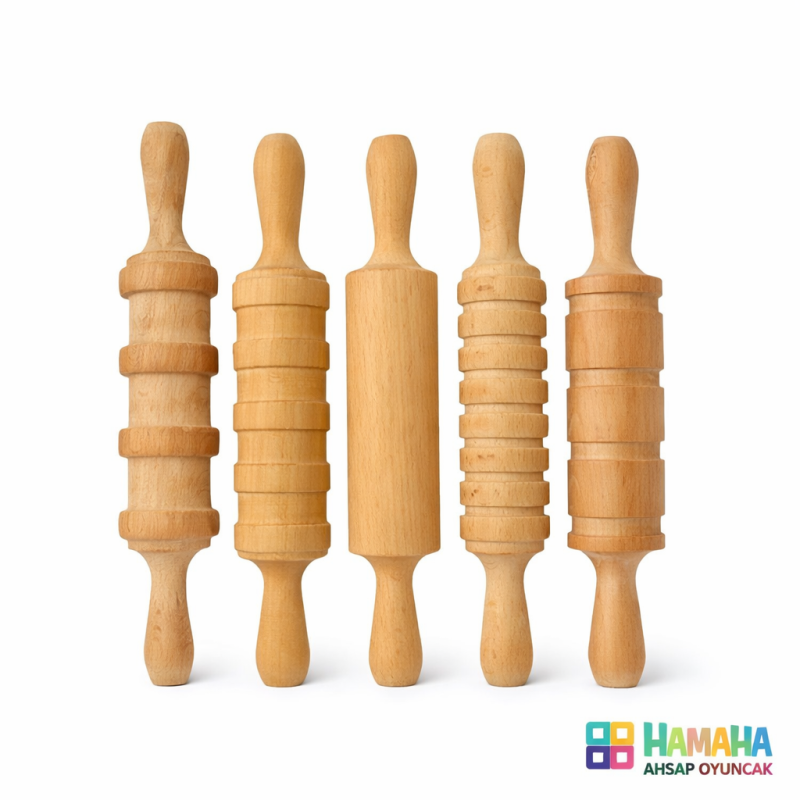 Ahşap Oyun Hamuru Merdane Seti 5'Li