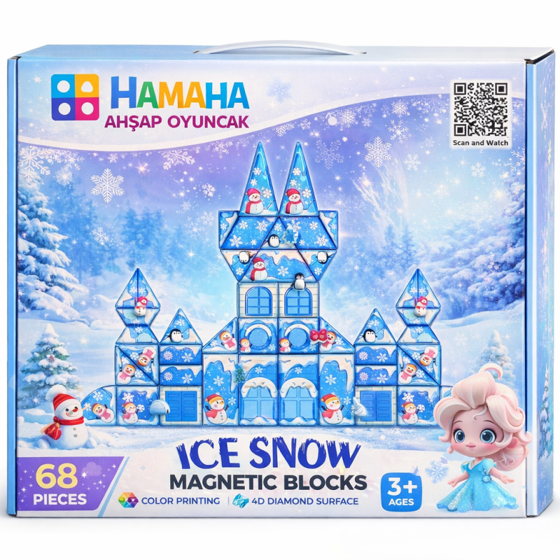 Hamaha Ice Snow Manyetik Blok 68 Parça – 3+ Yaş Eğitici Manyetik Yapı Oyuncak Seti