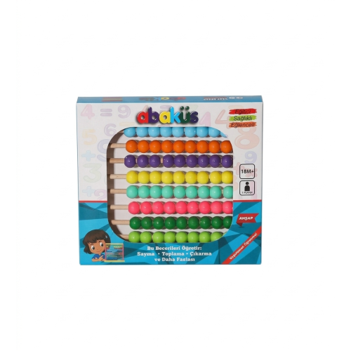 Abaküs Ahşap Eğitici Matematik Oyun Seti - 18 Ay+ Renkli Boncuklu Hesap Makinesi