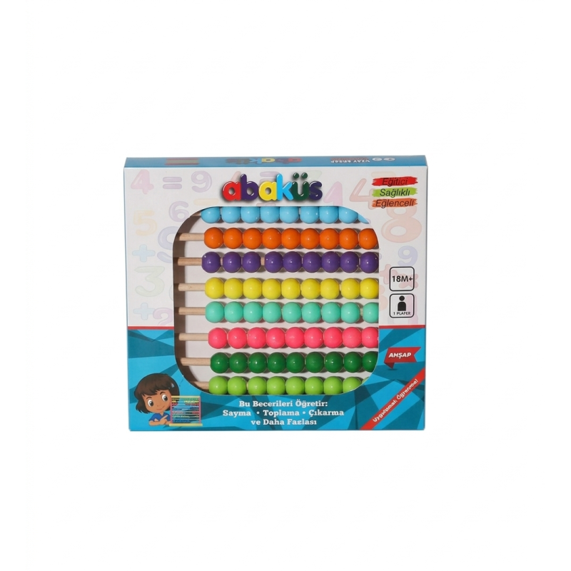 Abaküs Ahşap Eğitici Matematik Oyun Seti - 18 Ay+ Renkli Boncuklu Hesap Makinesi