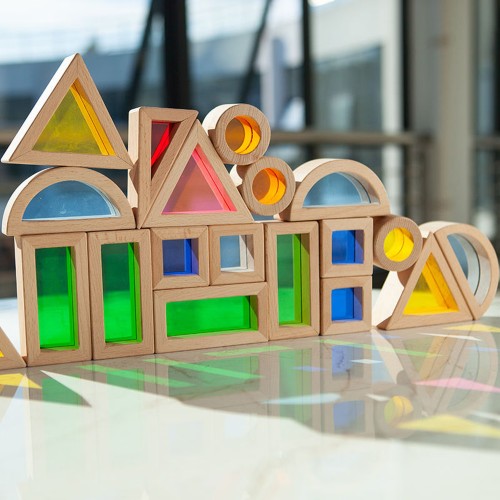 Hamaha Eğitici Ahşap Oyuncak Ahşap Gökkuşağı Rainbow Blokları 24 Parça Rainbow