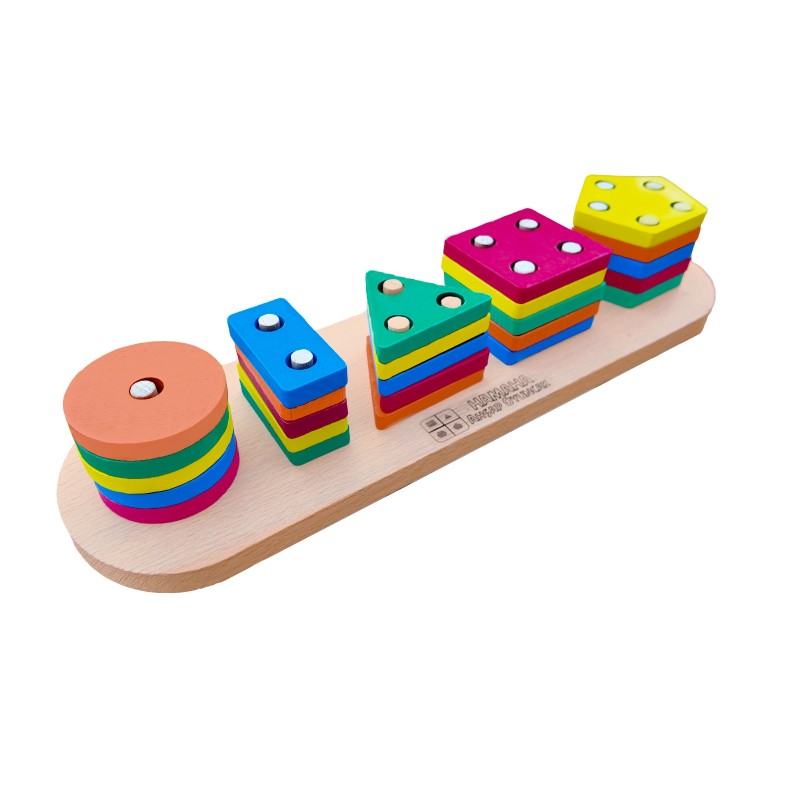 Hamaha Eğitici Ahşap Oyuncak | Mega 5'li Sütun Geometrik Şekiller
