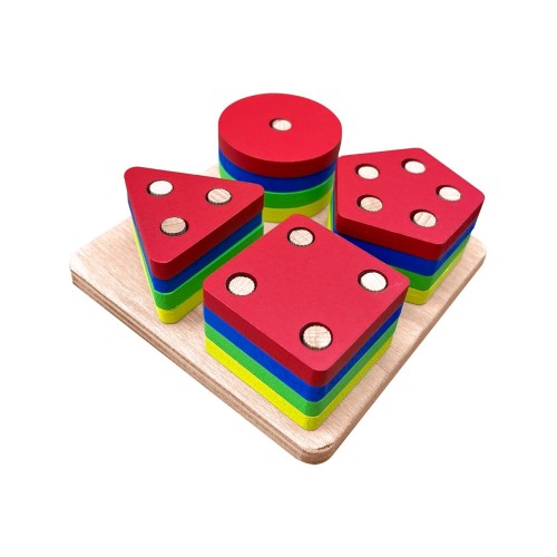 Hamaha Wooden Toys Doğal Ahşap Eğitici Oyuncak Kare 4'lü Sütun Geometrik Şekil HMH-048