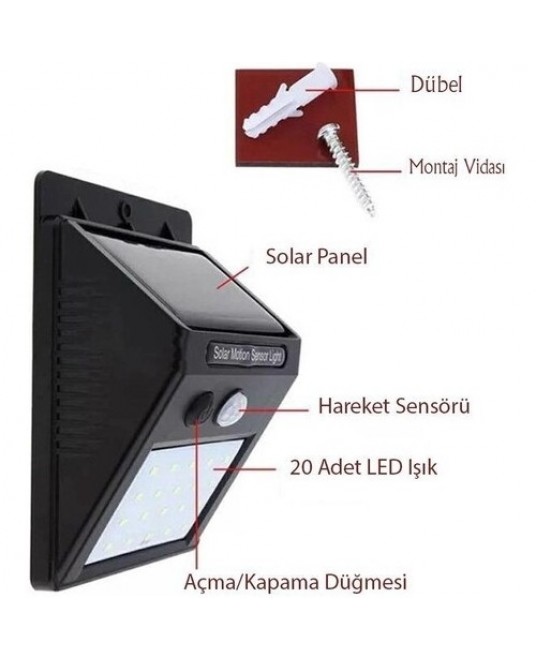 Hamaha Toptan Ticaret | A2Z Güneş Enerjili 20 Led Li Bahçe Aydınlatma Solar Light Dış Mekan Lambası Hareket Sensörlü