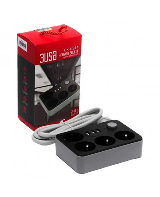 Hamaha Toptan Ticaret | Akıllı USB Soketi CX-U314 ( 4x Euro Soket / 3x Usb Soket ) Akım Korumalı