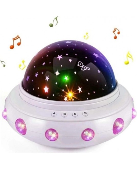 Hamaha Müzikli Ufo Uzay Temalı Renkli ve Dönen Star Master Projeksiyon Gece Lambası
