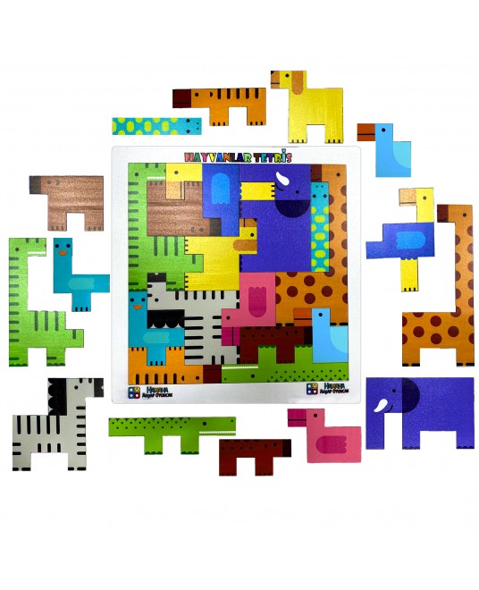 Hamaha Toptan Eğitici Ahşap Oyuncak Hayvanlar Animals Puzzle Yapboz Bultak Tetris