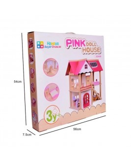 Hamaha Toptan Eğitici Ahşap Oyuncak Pembe Oyun Evi Mobilyalı Pink Doll House