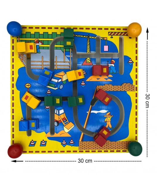 Hamaha Toptan  Eğitici Ahşap Oyuncak Itfaiye ve Inşaat Temalı Yön Bulma Oyunu Labirent ( Çift Taraf )