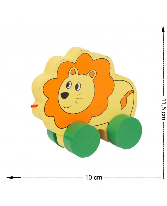 Hamaha Toptan Ticaret | Hamaha Ahşap Eğitici Geliştirici 4 Teker İpli Yürüme Arkadaşı Aslan