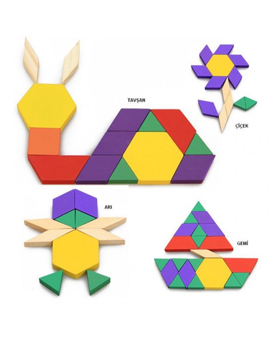 Hamaha Toptan Eğitici Ahşap Oyuncak Ahşap 125 Parça Tangram Puzzle