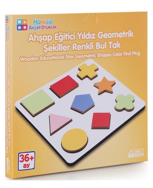 Hamaha Toptan Eğitici Ahşap Oyuncak Yıldız Geometrik Şekiller Renkli Bul Tak