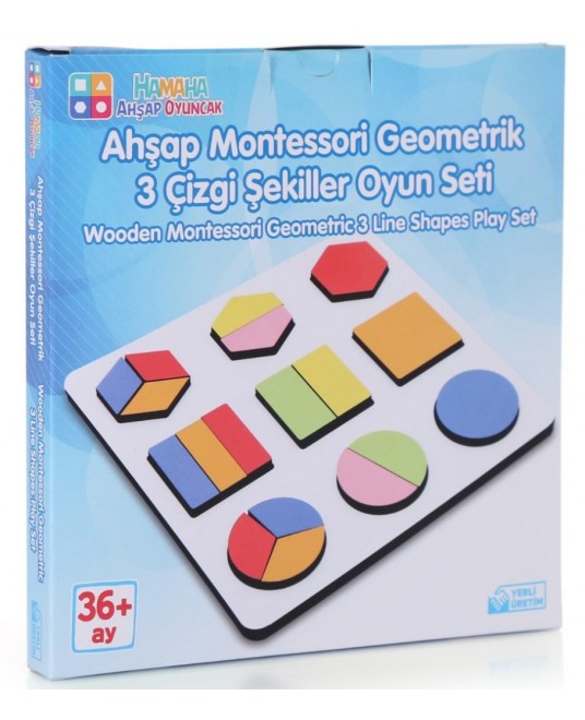 Hamaha Toptan Eğitici Ahşap Oyuncak Montessori Geometrik 3 Çizgi Şekiller Oyun Seti