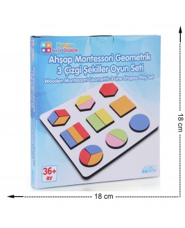 Hamaha Eğitici Ahşap Oyuncak Montessori Geometrik 3 Çizgi Şekiller Oyun Seti