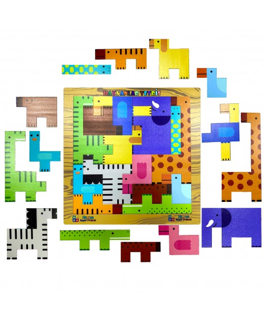 Hamaha Toptan Eğitici Ahşap Oyuncak Hayvanlar Animals Puzzle Yapboz Bultak Tetris