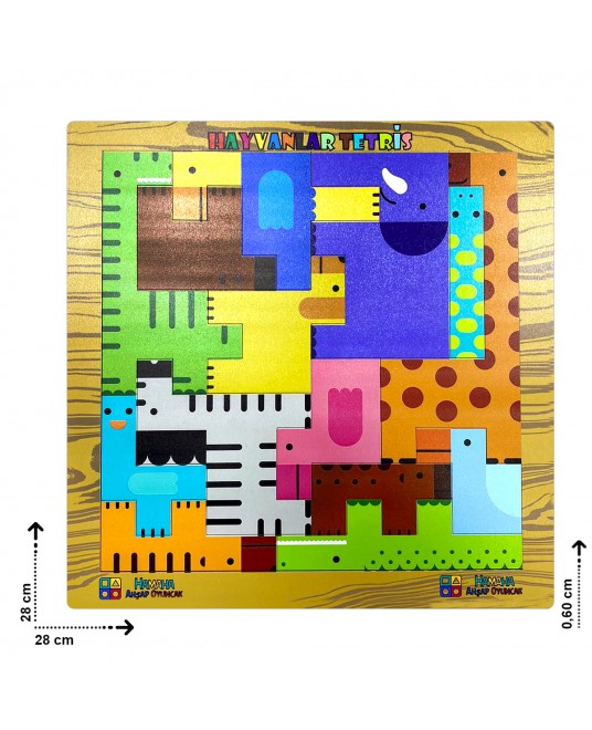 Hamaha Toptan Eğitici Ahşap Oyuncak Hayvanlar Animals Puzzle Yapboz Bultak Tetris